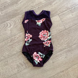 Chelsea B, Open Back Mesh Detail Floral Leotard in Plum Purple, CL Child 10/12 - Final Sale