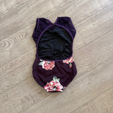 Chelsea B, Open Back Mesh Detail Floral Leotard in Plum Purple, CL Child 10/12 - Final Sale