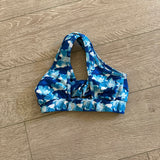 Purple Pixies, Criss Cross Top in Blue Floral, CM Child 8/10