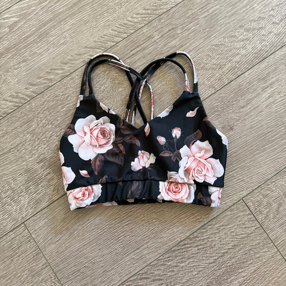 Purple Pixies, Criss Cross Top in Black Floral, CM Child 8/10