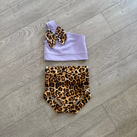 Summer Sky, Lavender Purple Leopard Bow Set, Child 7/8