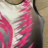 GK Elite, Flaming Leotard in White Pink Black, CL Child 8/10 - Final Sale
