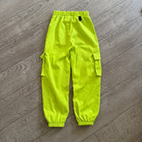 Pocket Cargo Hip Hop Jogger Pants in Neon Yellow Green, Child 8 - Final Sale
