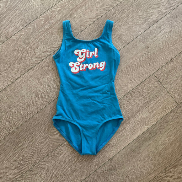 Girl Strong Retro Bright Blue Leotard, Child 7 - Final Sale