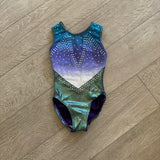 Darcy, Mermaid Ombre Leotard in Teal Purple White with Stones, Child 5/6 - Final Sale