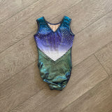 Darcy, Mermaid Ombre Leotard in Teal Purple White with Stones, Child 5/6 - Final Sale