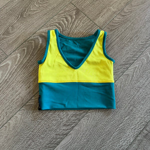 Tiger Friday, Quattro Crop Top in Juicy Fruit Yellow and Teal, CL Child 8/10