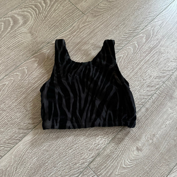 Carissa’s Tutu Couture, Velvet Zebra Crop Top in Black, Child 6/7