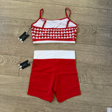 Lumi Collective, Heart Print Top and Shorts Set in Red White, Size AL