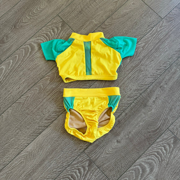 Second Skin, Teal Mesh Bright Yellow Open Back Set, CS Child 5/6 - Final Sale