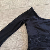 Mirella, Mesh Detail Mesh Sleeves Leotard in Black, Child 6/7 - Final Sale