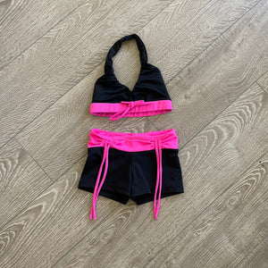 Duck Crossing, Black and Hot Pink Bra and Shorts Set, CXS 4/5