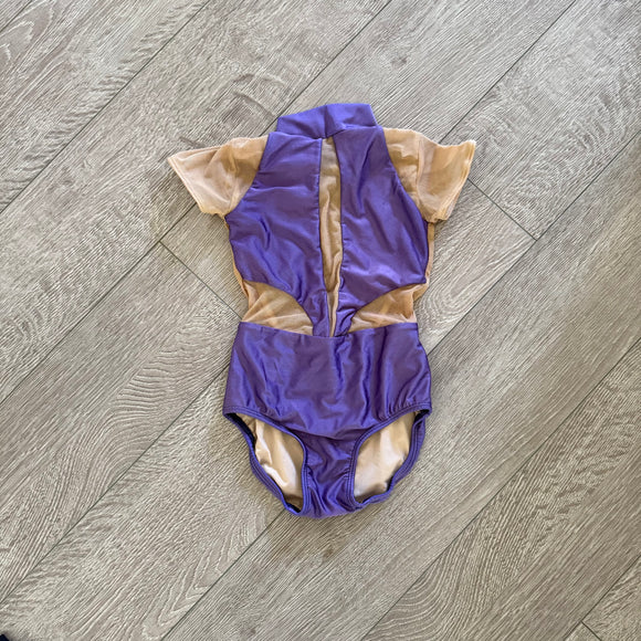 Ilogear, Open Back Mesh Detail Leotard in Purple, CM