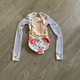 Iris & Ivy, Mesh Long Sleeves Open Back Floral Leotard, YM