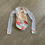 Iris & Ivy, Mesh Long Sleeves Open Back Floral Leotard, YS