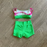 Jo+Jax, Crop Top and Shorts Set in Green White Pink, YL 