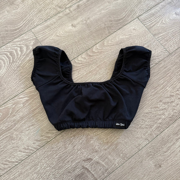 Jo Jax, Ruffle Shoulder Crop Top in Black