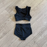 Jo+Jax, Ruffle and Mesh Detail Crop Top and Brief Set in Black, YM
