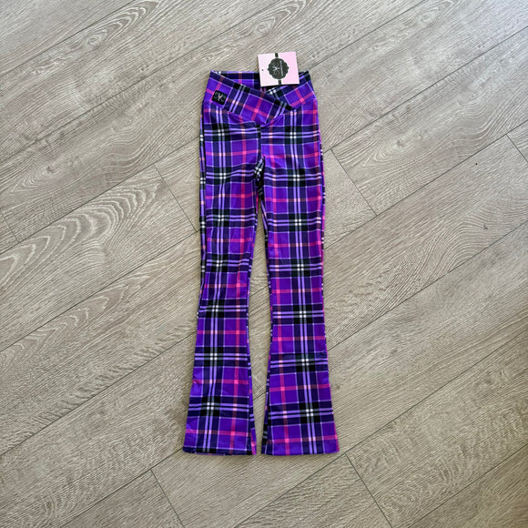 Kandi Kouture, Cloud 9 Checkered Flare Pant in Purple Plaid, CS