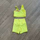Kandi Kouture, Crop Top and Shorts Set in Neon Yellow, CL