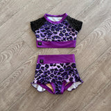 Kandi Kouture Dancewear, Cheetah Leopard Ruffle Set in Purple, CL