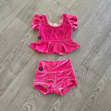 Kandi Kouture Dancewear, Velvet Ruffle Set in Bright Pink, CL 