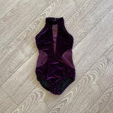 LA Dance Costume Base, Mesh Detail Velvet Leotard in Plum Purple