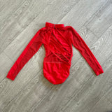 LA Dance Designs, Unique Back Long Sleeve Leotard in Red, CM