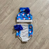 Little Londyn Dancewear, Forth of July Popsicle Dance top and shorts Set in Silver Blue,