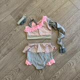 Little Londyn, One Sleeve Pink and Grey Costume Set with Choker
