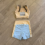 Lumi Collective, Color Block Crop Tank and Biker Shorts Set in Cream and Blue, YL