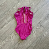 Mariia Crown, Lace Detail Leotard in Fuchsia Pink