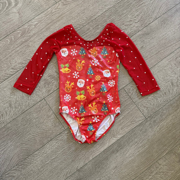 Mesh Sleeves Gymnastics Christmas Leotards with Rhinestone