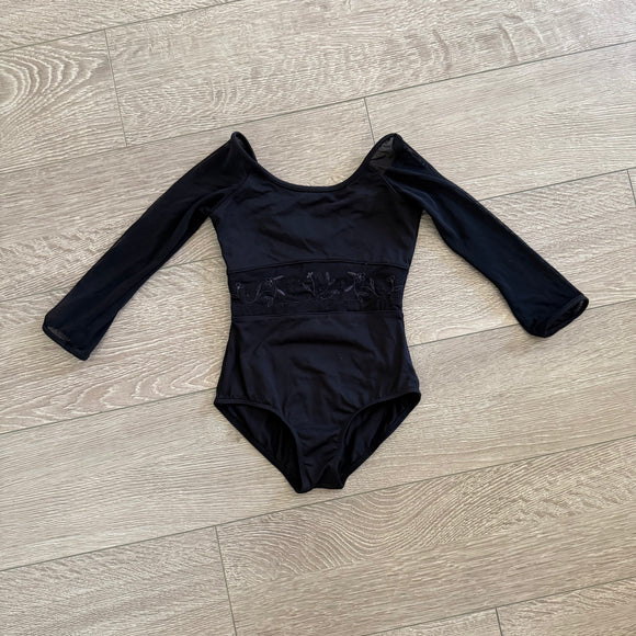 Mirella, Mesh Detail Mesh Sleeves Ballet Leotard in Black
