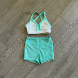 Oh La La Dancewear, Refresh Crop Top and Shorts Set in Mint Green and White, CM