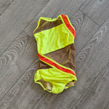 Open Back Mesh Detail Custom Dance Costume Leotard in Neon Orange Yellow