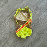Open Back Mesh Detail Custom Leotard in Neon Orange Yellow