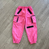 Pocket Cargo Hip Hop Jogger Pants in Pink with Black Trim