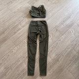 Purple Pixies, Mesh Detail Crop Top and Leggings Set in Olive Green, CM