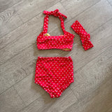 Red Dolly, dance Swimwear Costume with Stones