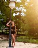 Evie's Studio, One Shoulder String Detail Leotard in Black, Child 5/6 - Final Sale