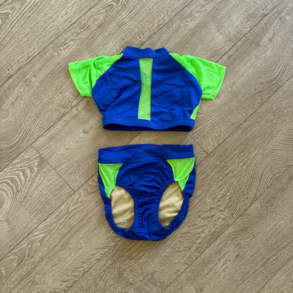Second Skin dancewear, Open Back Mesh Detail Set in Blue Green, CM