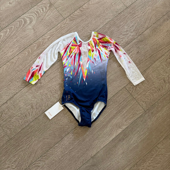 Sylvia P, Mesh Sleeves Competition Leotard with Stones