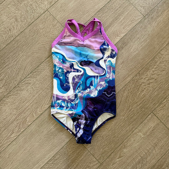 Sylvia P, Purple Swirl Gymnastics Leotard, Child 10 