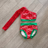 TaytrVibe dancewear, Lace One Sleeve Christmas Set in Red Green, Child 8