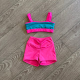 Tiger Friday Dancewear, Echo Crop Top Flattery Shorts Girls Dance Active Set in Hot Pink