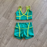Tiger Friday Dancewear, Miami Vice Crop and Shorties Set in Spring Green, CL