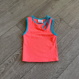 Tiger Friday Dancewear, Virtue Tank Crop Top in Havasu Orange Blue