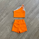 Tiger Friday, Journey Crop Top and Shorts in Julius Orange, CL 
