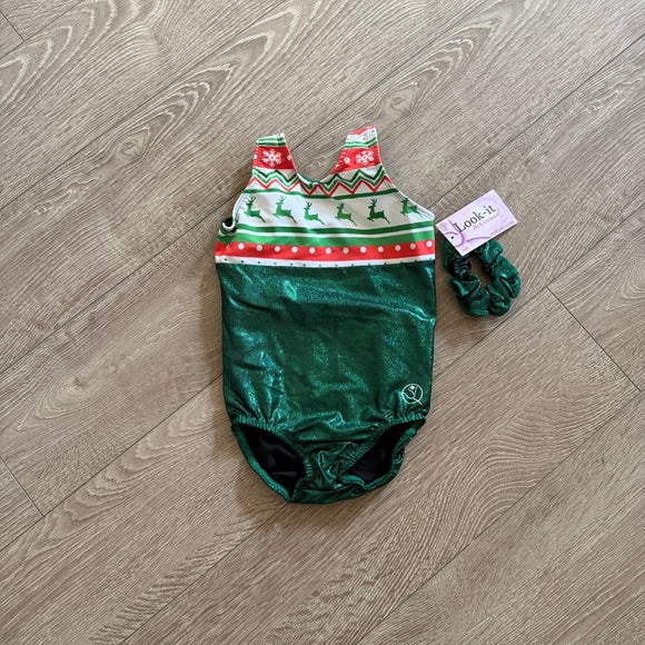 look it activewear, Holly Jolly Christmas Reindeer Leotard in Green, CM